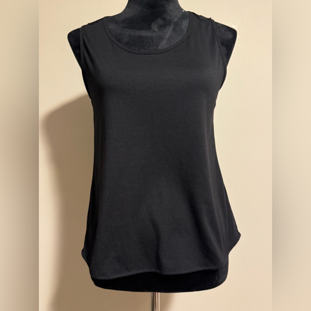 EUC Paris Pink Black Butterfly Back Sleeveless Blouse size medium